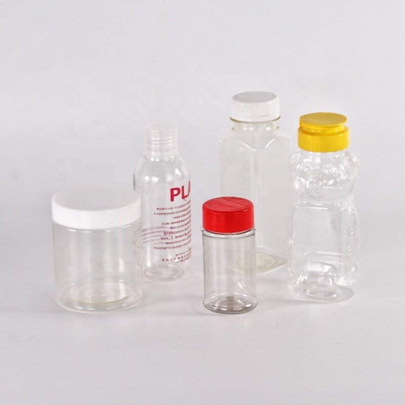 Clear PLA plastic bottle and jar biodegradable plastic bottle for skin care package and food storage