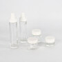 wholesale skin care packaging 60ml 30ml 20ml clear empty glass cosmetic bottle set series 30g 50g face cream jar with white lid