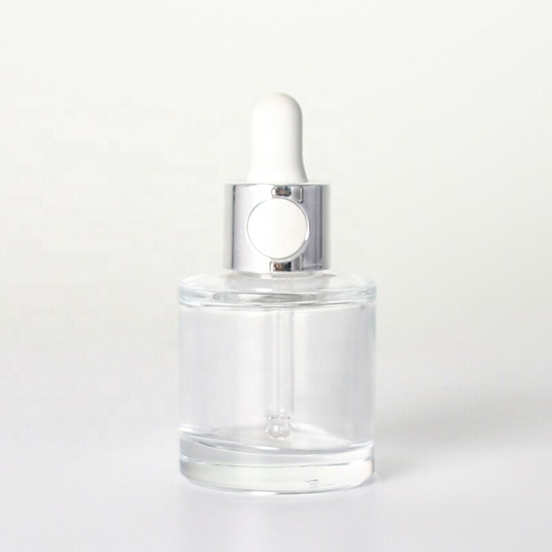 New clip on glass serum bottle cylinder shape glass essential oil bottle with clip dropper