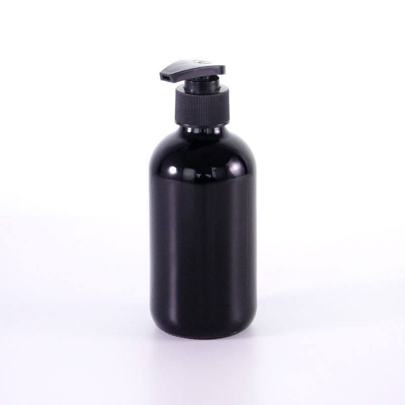 Opaque true black boston round 8 oz 240ml black glass bottle, lotion pump glass bottle