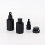 Cosmetic packaging slant shoulder matte black skin care set glass bottle cosmetic products with black dropper and jar with lid