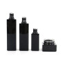 Custom Glass Toner Bottle Cosmetic Cream Glass Jar Frosted Black Painting Cosmetic Square Bottle Jar Set
