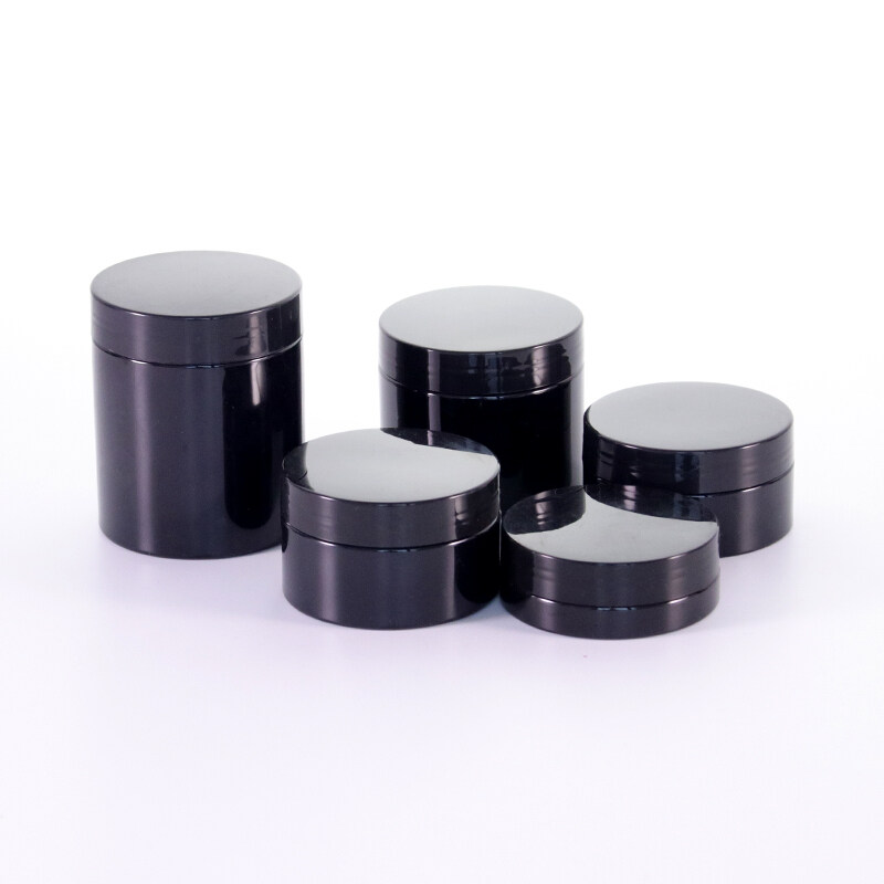 High Gloss Finish PET Black Cosmetic Jar with Black Lid for Lotion Creams Toners lip Balms Makeup Samples