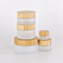 Factory price all the capacitycosmetic frosted glass jars bamboo packaging with bamboo lid