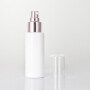 Ready to ship 50ml opal white glass bottle with rose golden aluminum lotion pump and transparent cap for cosmetic skincare