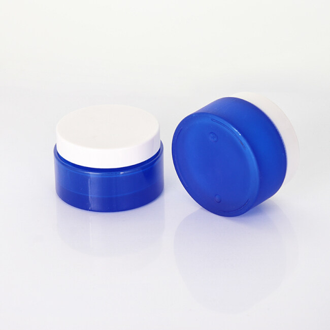 wholesale 50g frosted painting blue color round glass cream jar with white plastic cap for skin care cream