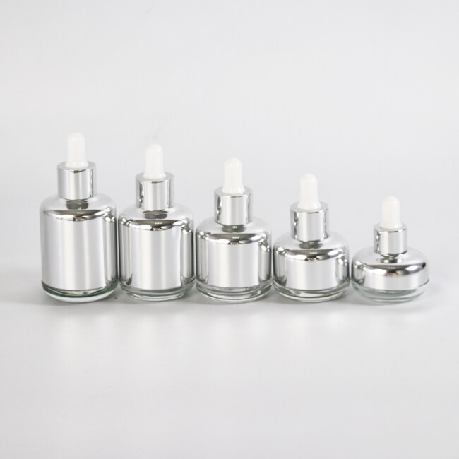 Hot selling multi-size silver aluminum glass cosmetic bottles glass dropper bottles for skin care serum essential oil