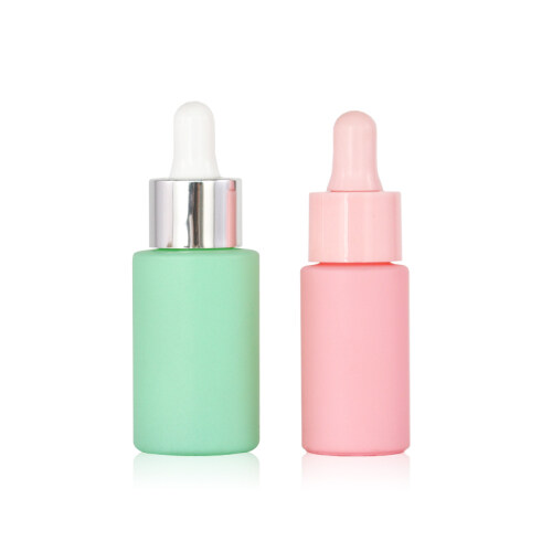 15ml 20ml 30ml 40ml colorful pink blue flat cosmetic essential oil serum glass press pump dropper bottle