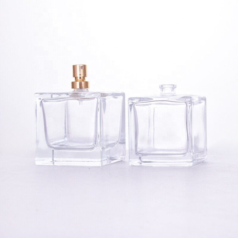 Popular Clear Luxury Perfume Glass Square Bottles with Golden Crimp Cap