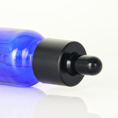 Ready to ship 30ml round shape blue glass bottle with black dropper for essential oil glass bottle