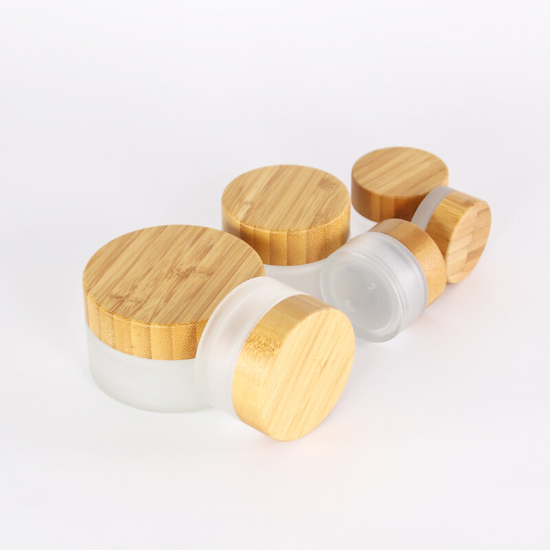 30ML 50ML 100ML White Frosted Glass Jar With Bamboo Lids 30g 50g 100g Bamboo Packaging Cream Container