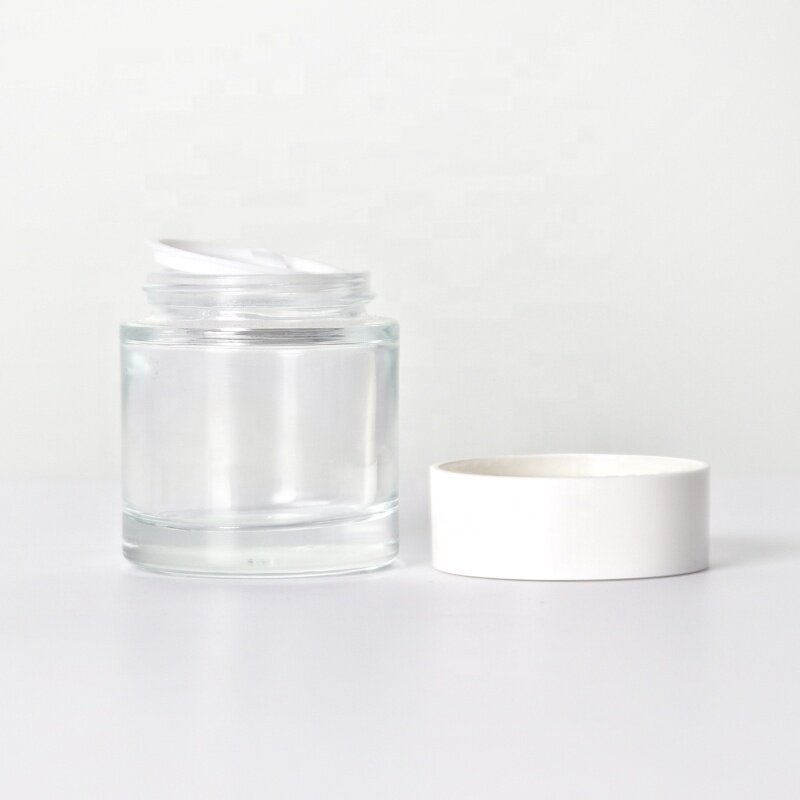 50ml white plastic lid glass cream jar clear jar for skin care cream wholesale price nice quality glass jar
