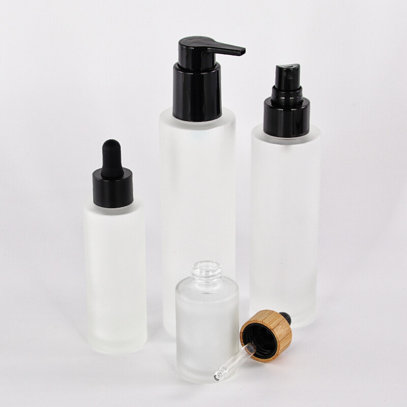 matt cosmetic 50ml flat shoulder frosted clear glass dropper bottle for essential oil
