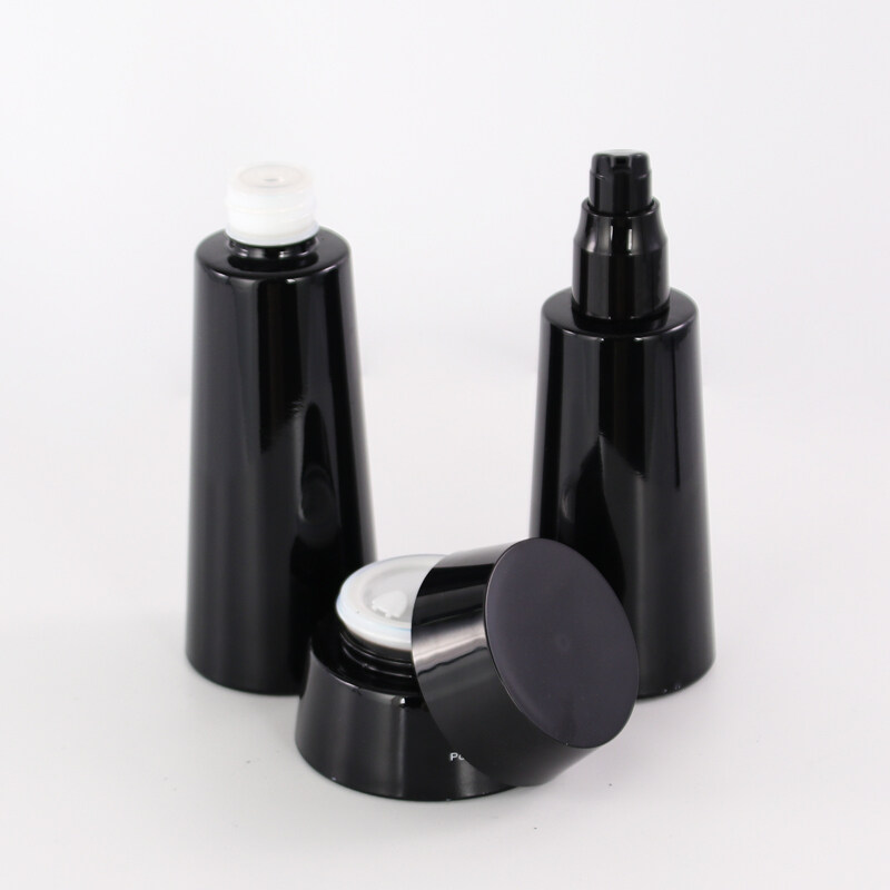 Top Selling Fancy 40ml 50ml painting Black Glass Cosmetic pump Bottle