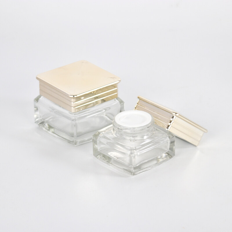 Wholesale luxury  30ml 40ml 50ml 100ml 120ml  clear transparent  glass bottle square shape cream jar for skin care
