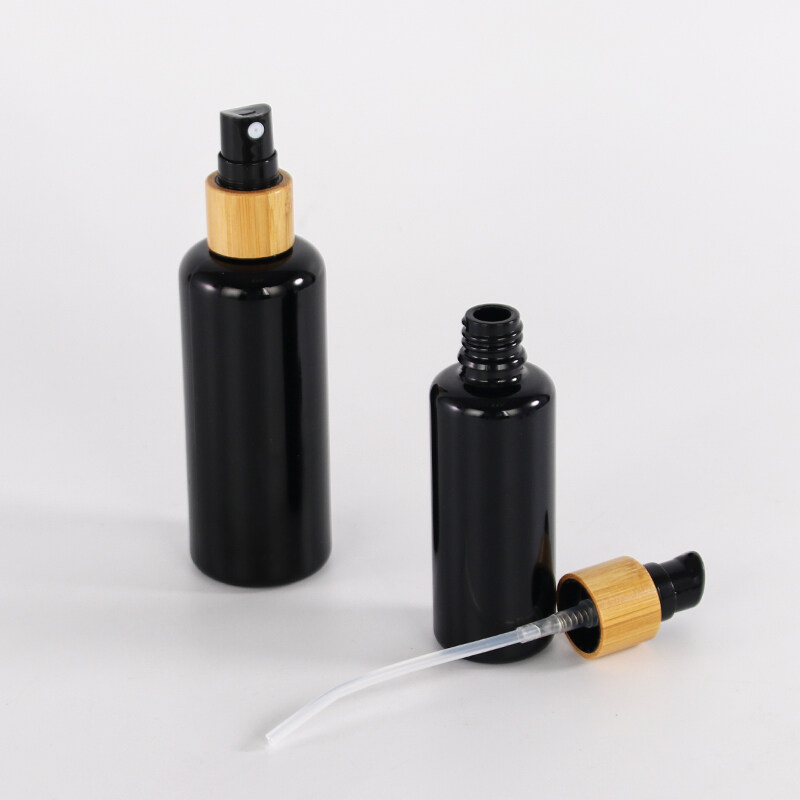 UV black glass bottle with bamboo sprayer
