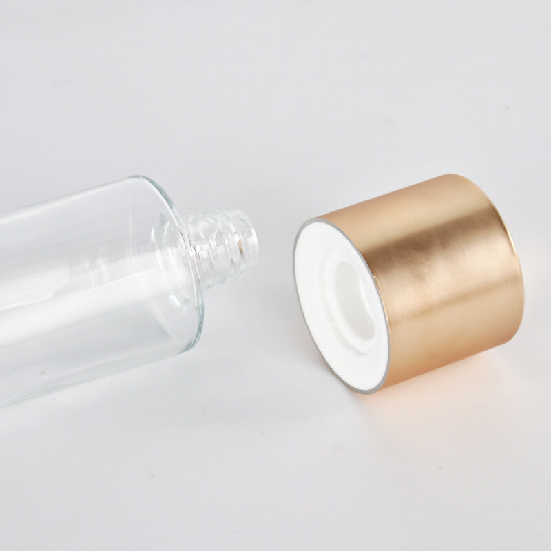 skincare 200ML round shape  glass bottle  with golden plastic cap