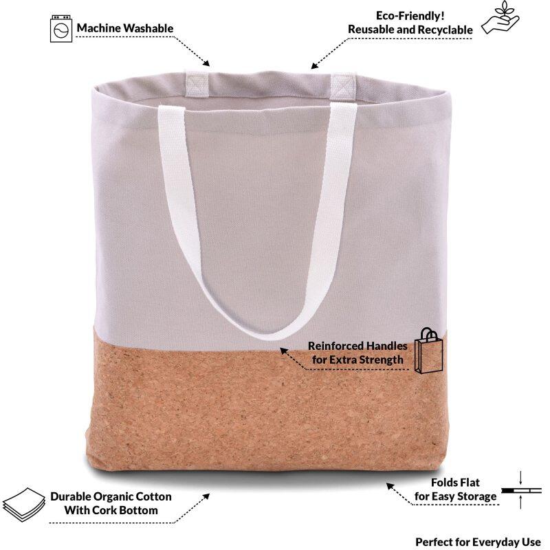Promotional Cork Tote Bag Unique Gift Fashion Unisex Eco Friendly Cotton Canvas Wood Grain Cork Shopping Bag