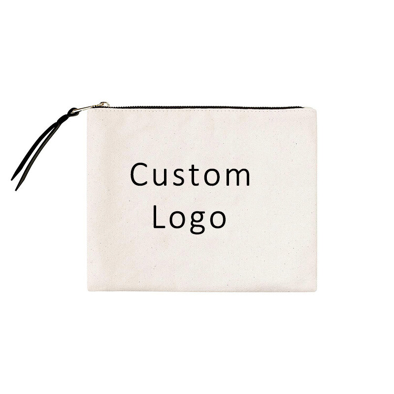 Wholesale Design Custom Logo Printed Plain Organizer Gift Pencil Cotton Canvas Women Travel Makeup Cosmetic Bag