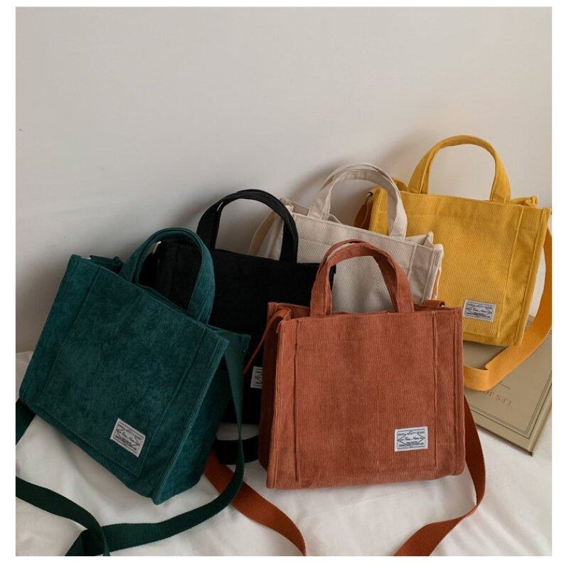 Custom Women Corduroy Canvas Shoulder Bag Eco Messenger Bags Small Casual Cotton Canvas Tote Crossbody Bag
