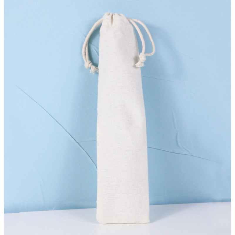 Custom drawstring pouch with customized size and logo, reusable natural cotton tableware bag