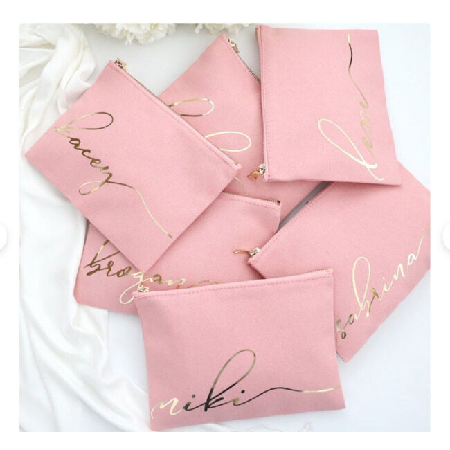 Custom Canvas Cotton Cosmetic Bag Gold Zipper OEM Gift Makeup Cosmetic Bags