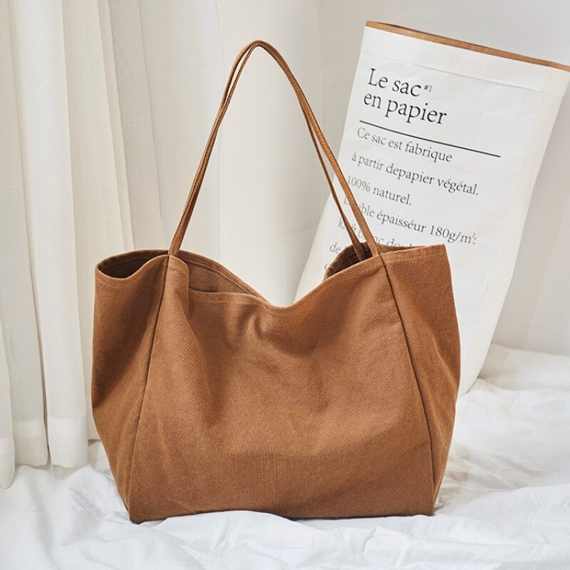 Fashion Customized Recyclable Canvas Cotton Sling Tote Bag Large Blank Minamilist Canvas Shoulder Tote Bag