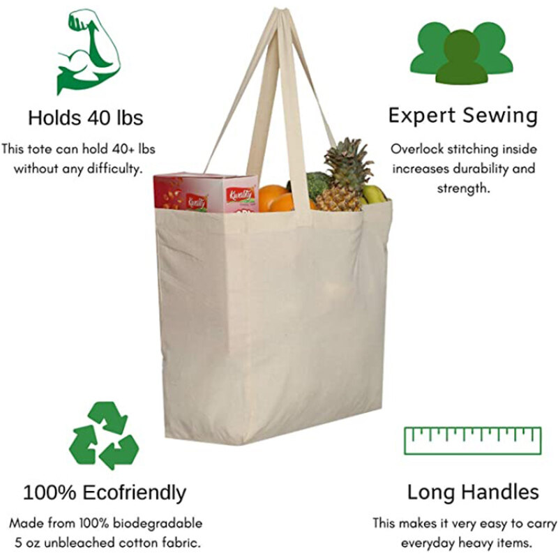 Wholesale custom printed extra durable cheap reusable large eco friendly natural cotton canvas tote shopping calico bag