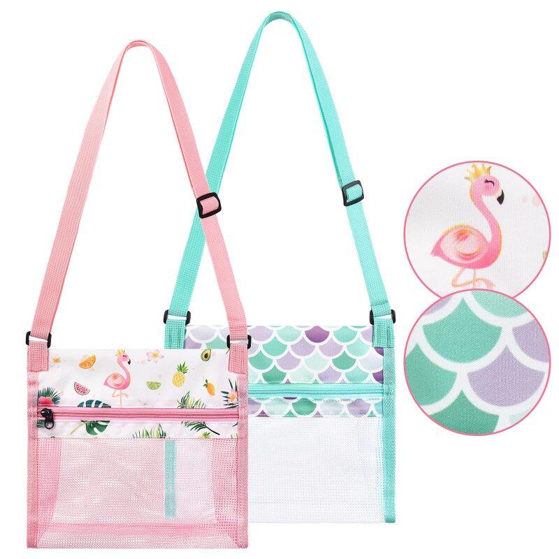 Cute Convenient Shell Collecting Mesh Beach Toy Bag kids Shoulder Bag Grocery Picnic Tote Bag