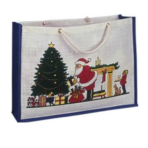 Recyclable durable jute dhopping tote bag printed christmas jute bag