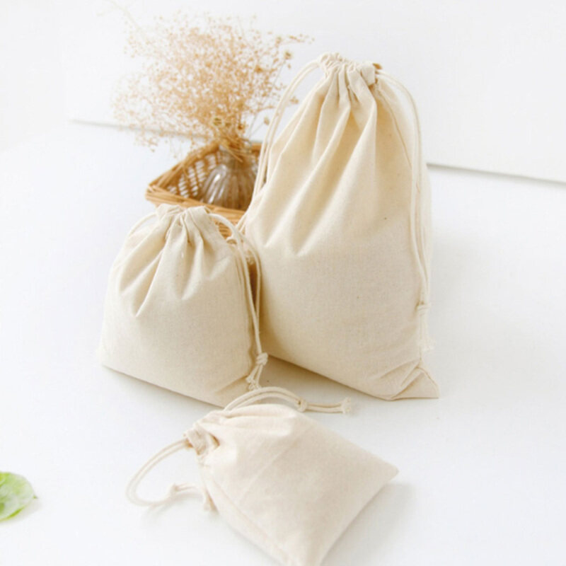 Custom Calico Fabric Bags Packaging Small Cotton Canvas Gift Drawstring Bag