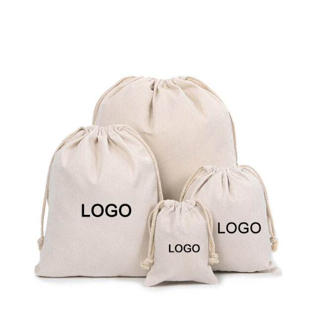 Custom Calico Fabric Bags Packaging Small Cotton Canvas Gift Drawstring Bag