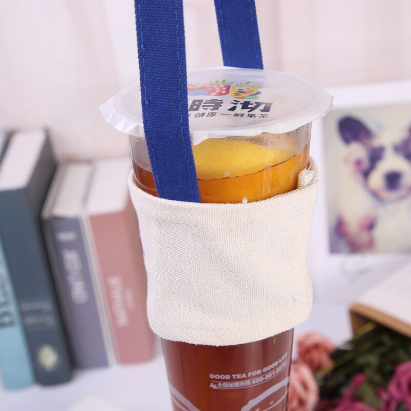 Custom Printing Design Creative Handmade Fabric Knitting Tote Coffee Sleeve Holder Bag Wrap Cotton Canvas Coffee Cup Carrier