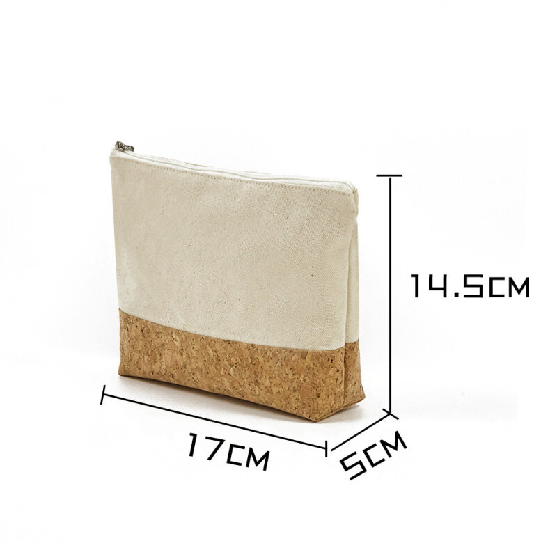 Manufacturer Custom Eco Cotton Canvas Cork Makeup Toiletry Zipper Bag with Logo Printed Cosmetic Bag Gift