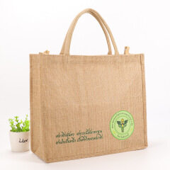 Wholesale Custom Printing Logo Natural Gunny Eco Friendly Jute Tote Bag Recycle Foldable Jute Shopping Bag