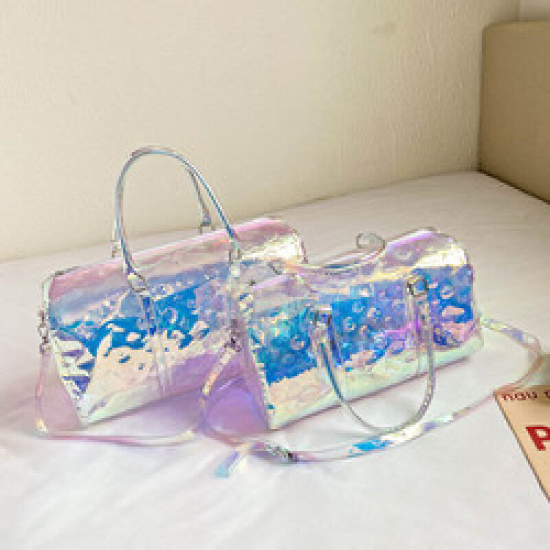 Holographic Transparent Bag Women Handbag Laser Gym Travel Bag 2022 Summer PVC Luggage Shoulder Large Capacity