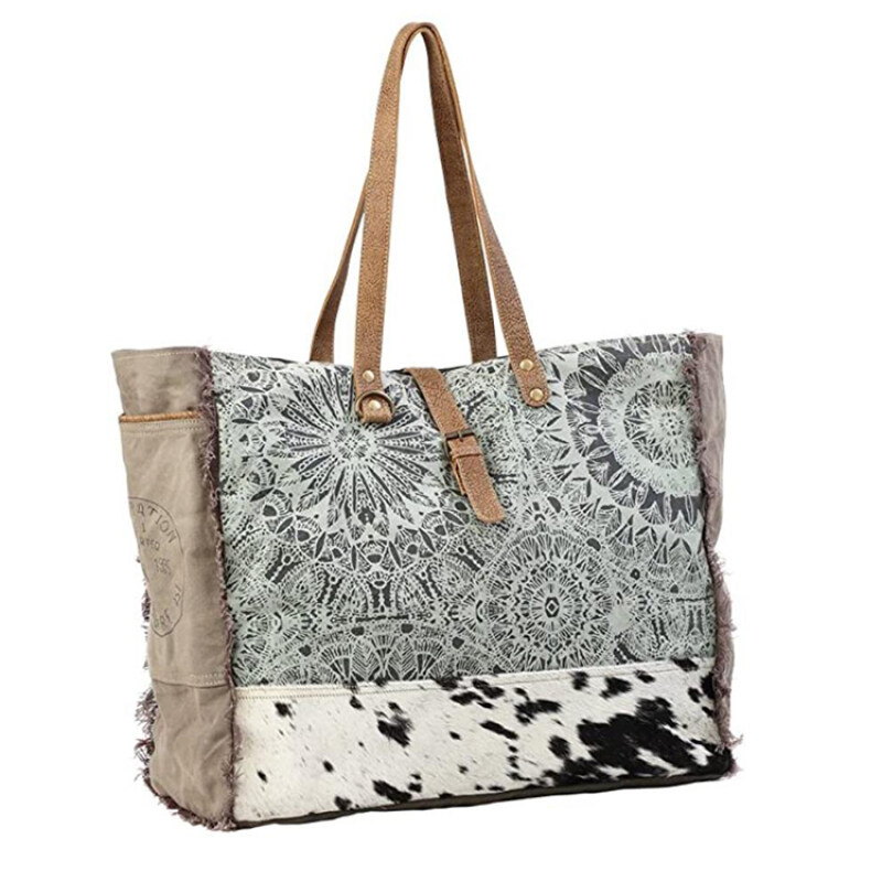 Custom Gift Style Pattern Printing Pu Leather Handle Heavy Duty Canvas Tote Bags