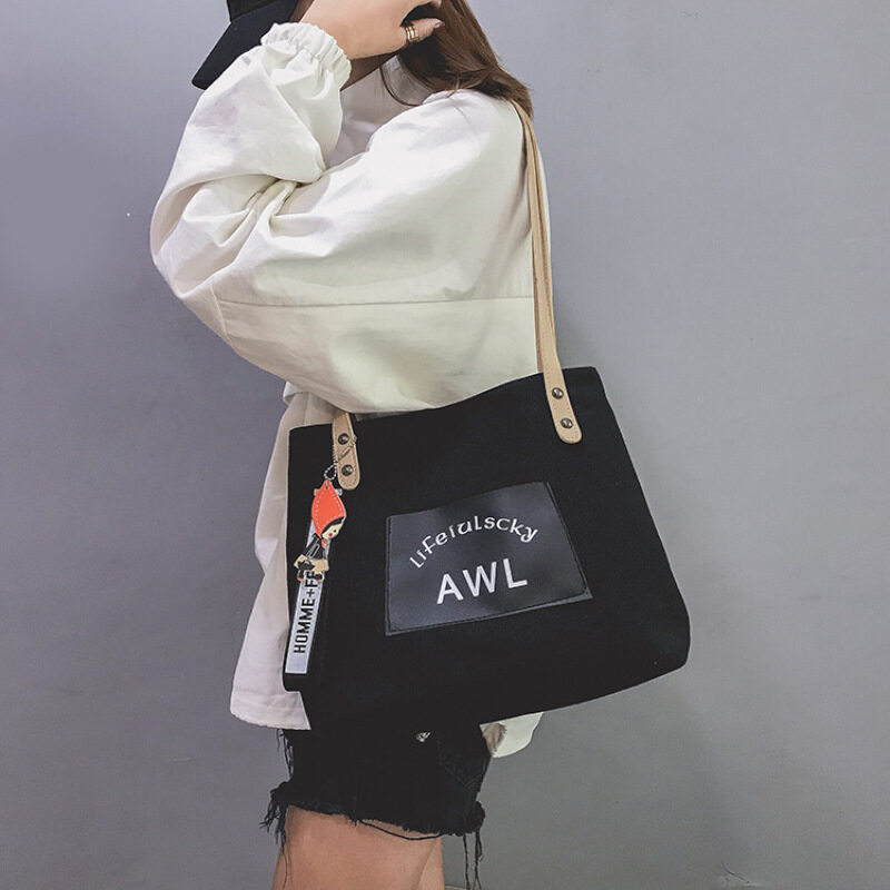 Portable New Design Canvas Cotton Custom Beauty Foldable Shopping bag Waterproof Cramming Storage Bags Shoulder Lady's Tote Bags