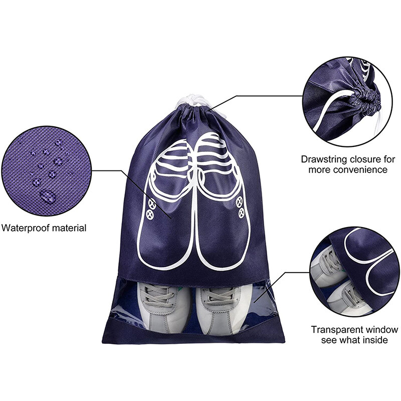 Portable Travel Organizer Space Saving Shoe Bags Printed Drawstring Gym Shoe Bag Set