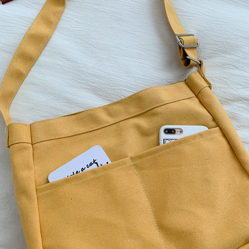 Multi-Pocket Women Canvas Tote Bag Shoulder Bag With Zipper