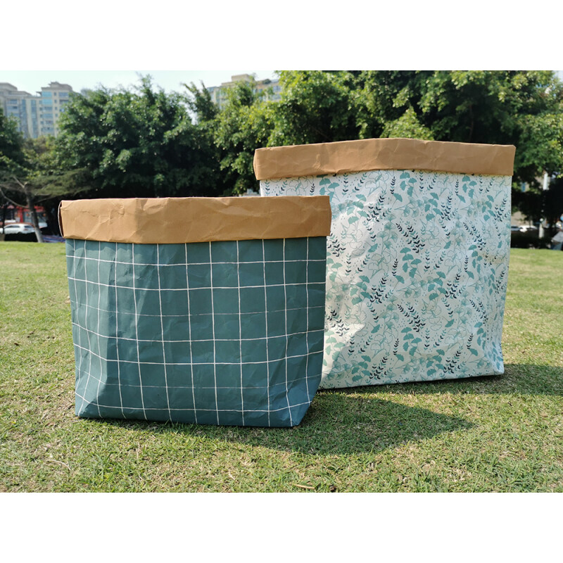 OEM brown reusable foldable organizer washable kraft paper storage bag