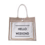 Natural burlap eco friendly shopping bags printed  jute reusable tote bag with cotton webbing handle grocery tote bags