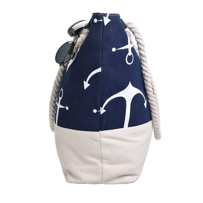 New Summer Beach Tote Bags Women Hand Bags Large Canvas Zipper Beach Bag With Cotton Rope Handle