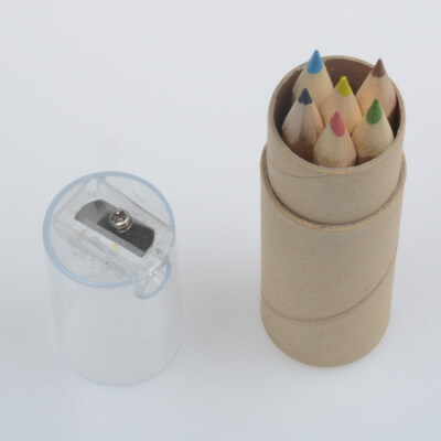 Environmental Mini 6pcs Color Pencil Colour Pencil Set with Sharpener and Paper Tube Natural Colored