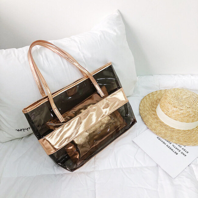 women travel short trip bag 2pcs/set Luxury Handbag Fashion PVC Clear Bag High Quality Handbags bolsa feminina