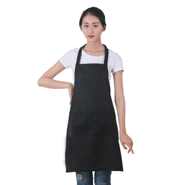 Women 2 Pockets Advertising Polyester Apron Korean Style Washable Pink Kitchen Cooking Cleaning Aprons With Custom Logo Design