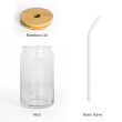 Blank glass can with lid and straw