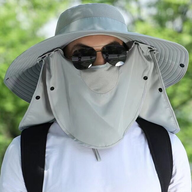 Outdoor Protection Sun Hats Couples Light String Bucket Fishing Bucket Hat With Face And Neck Cover For Men