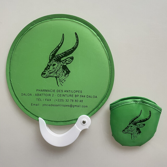 Custom Collapsible Promotional Round Nylon Folding Hand Fan With Pouch
