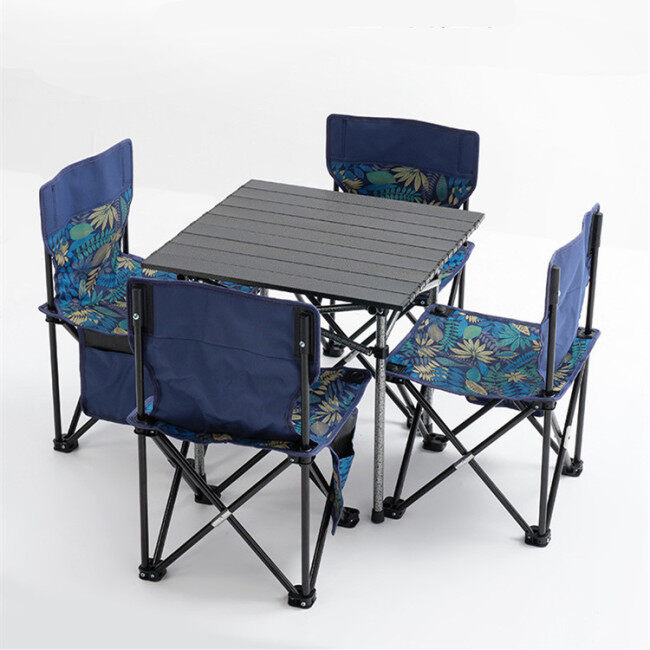 Folding Camping Table with 4 Chairs Portable Picnic Roll Up Table & Chairs Set for Indoor Outdoor,Travel,Beaches,BBQ,Backyard